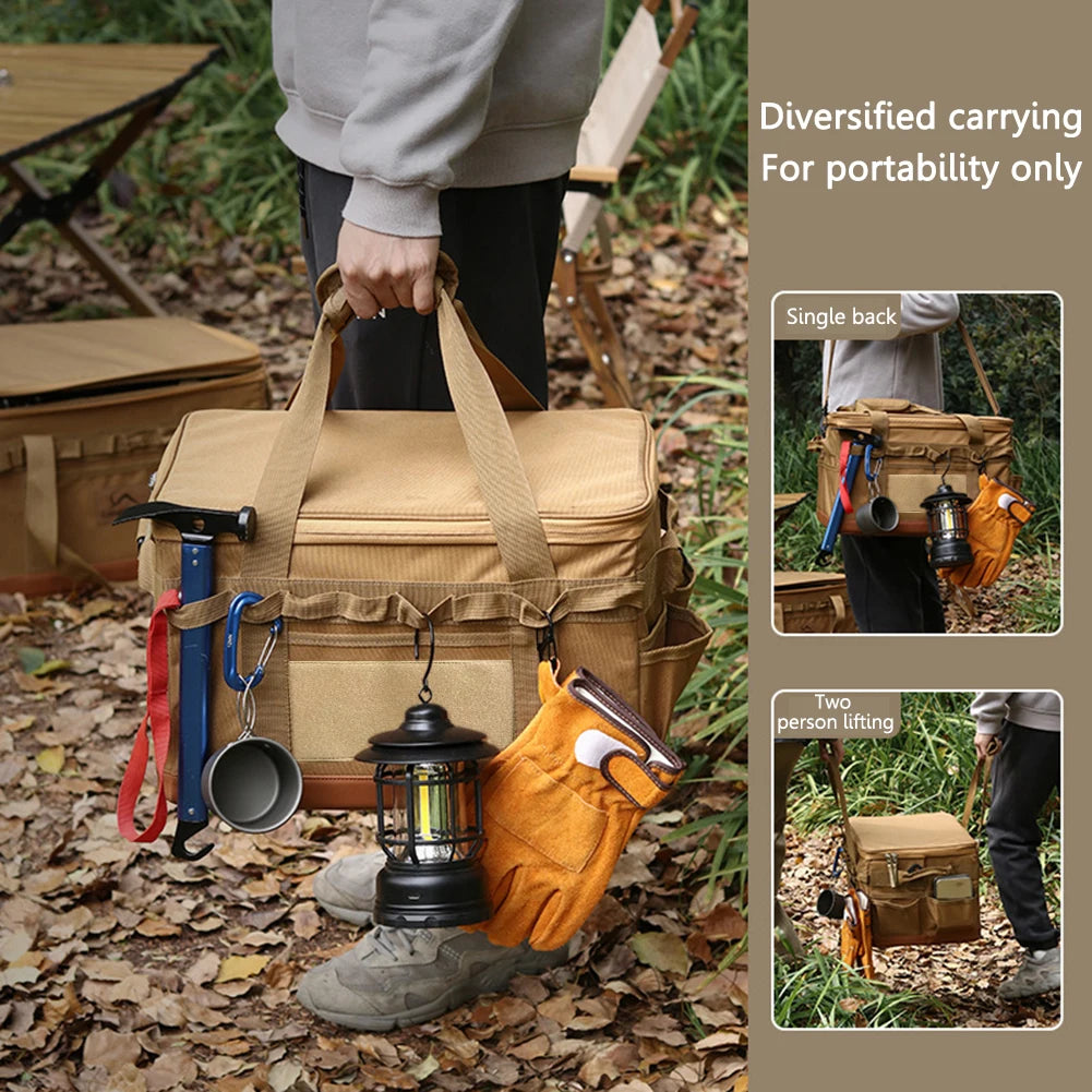 30L Camping Utensil Organizer Collapsible Storage Bag Car Trunk Large Capacity Detachable Multifunctional Stove Case