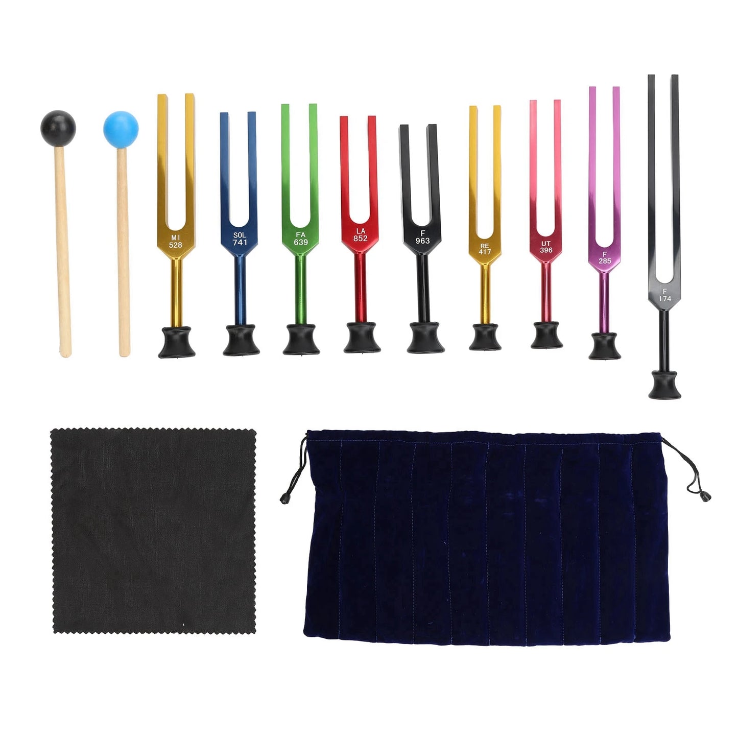 Healing Tuning Forks Set Aluminum Alloy Long Vibration Time Resonant With Hammer