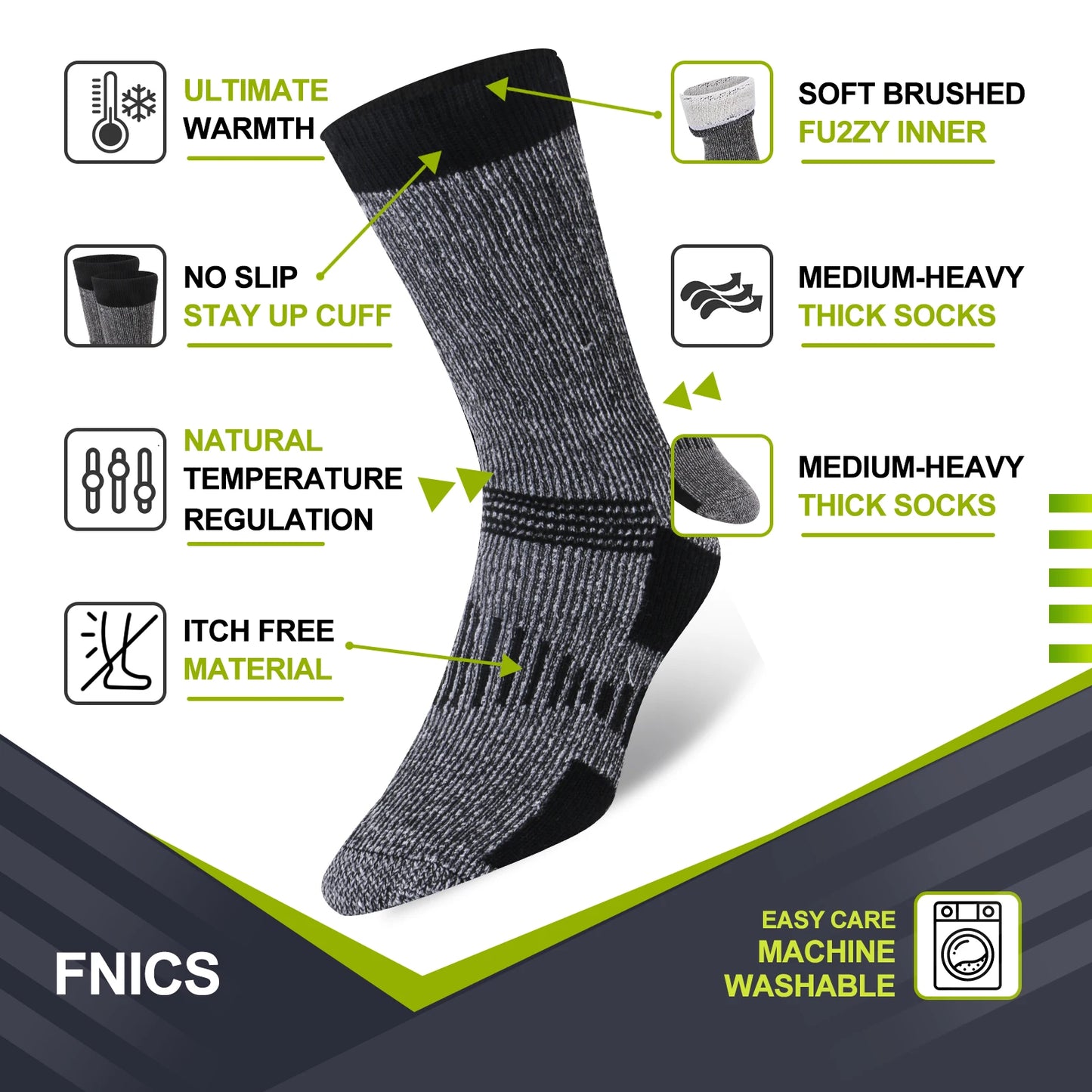 3 Pairs Merino Wool Crew Socks For Men And Women Thick Thermal Winter Outdoor Hiking Running Sports Large