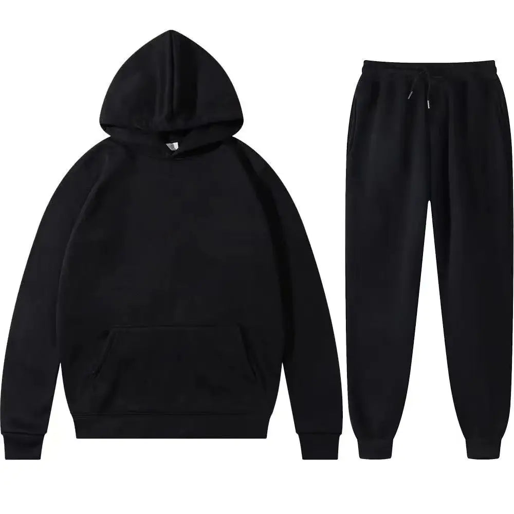 Unisex Thick Fleece Tracksuit Hoodie Set With Pullover And Jogger Pants