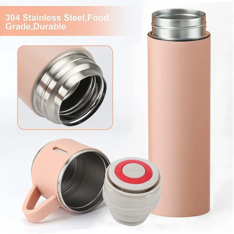 VacuumInsulated Stainless Steel Coffee Thermo Bottle for Travel 16oz Insulated Mug with ThreeCup Set for Hot and Cold Drinks Id