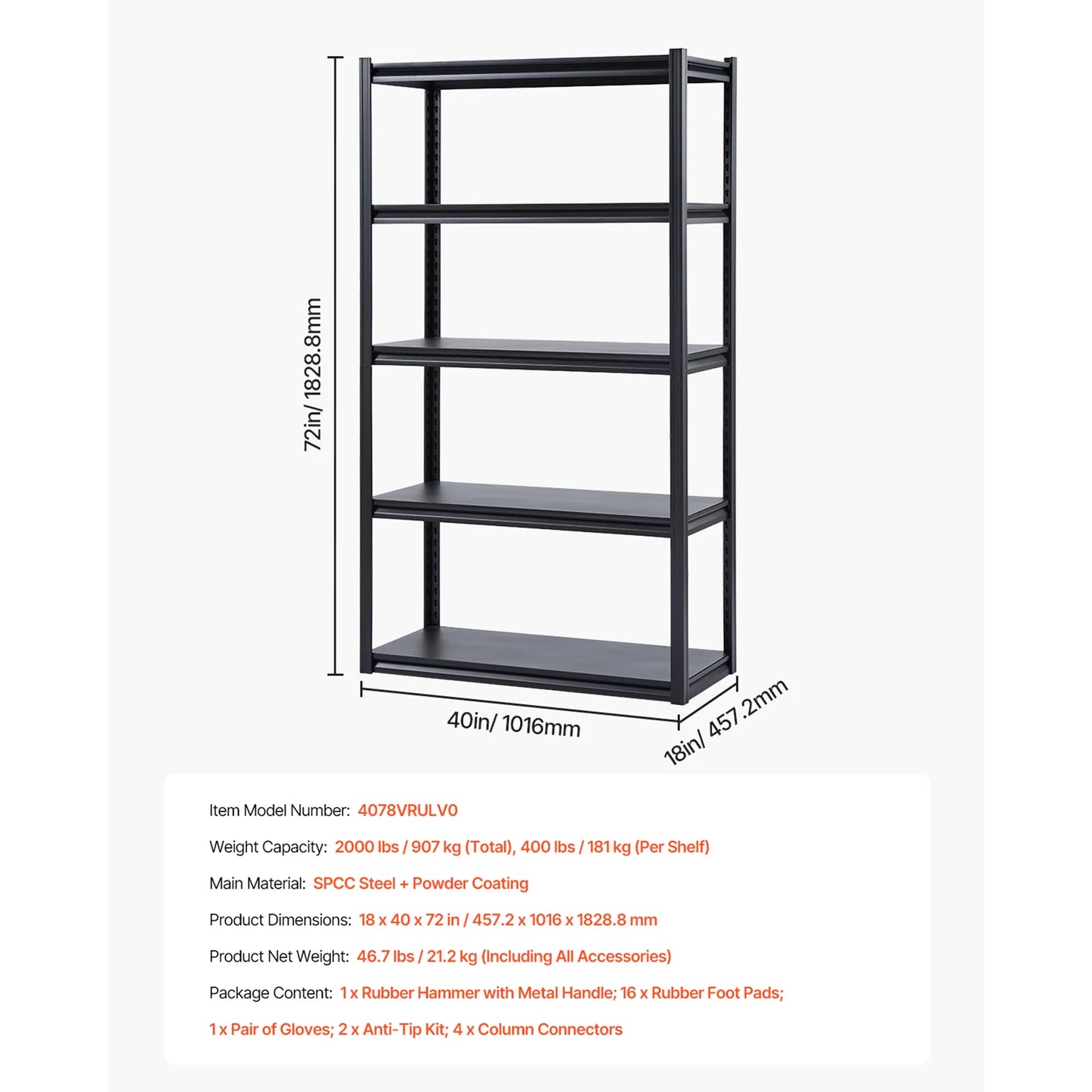 VEVOR Five Tier Garage Storage Shelves 2000 Pounds Adjustable Metal Rack