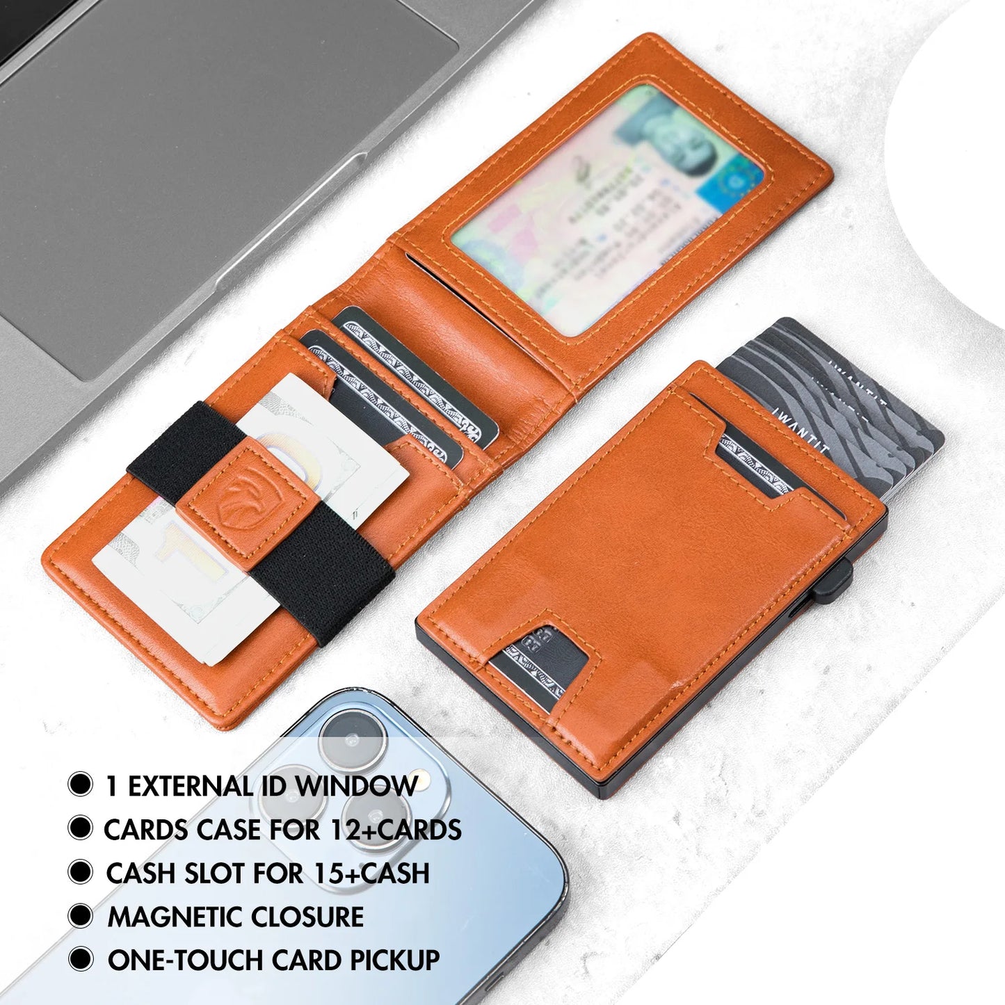 Leather Card Wallet Flip Holder Up To Six Cards Unisex