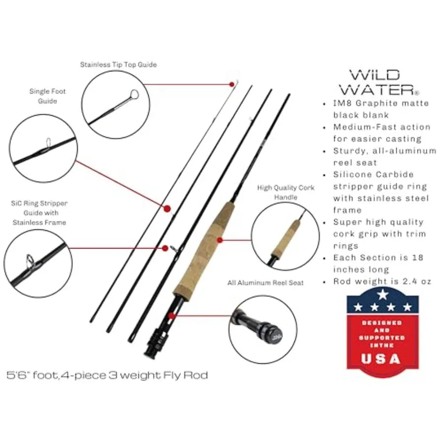 5 Foot 6 Inch Graphite Fly Fishing Starter Kit With 3 Weight 4 Piece Rod Reel