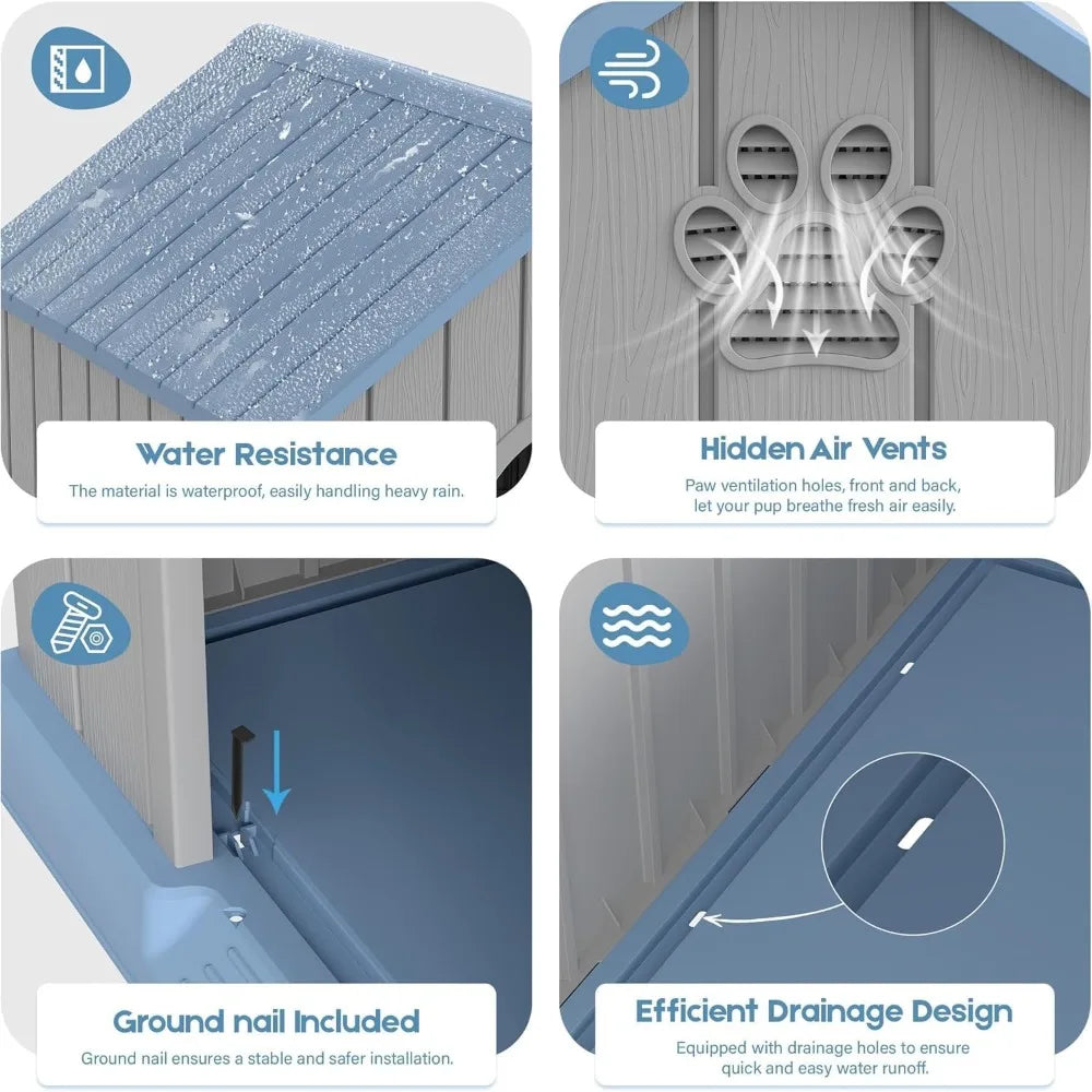 Durable Plastic Outdoor Dog House For Medium To Large Dogs With Elevated Floor