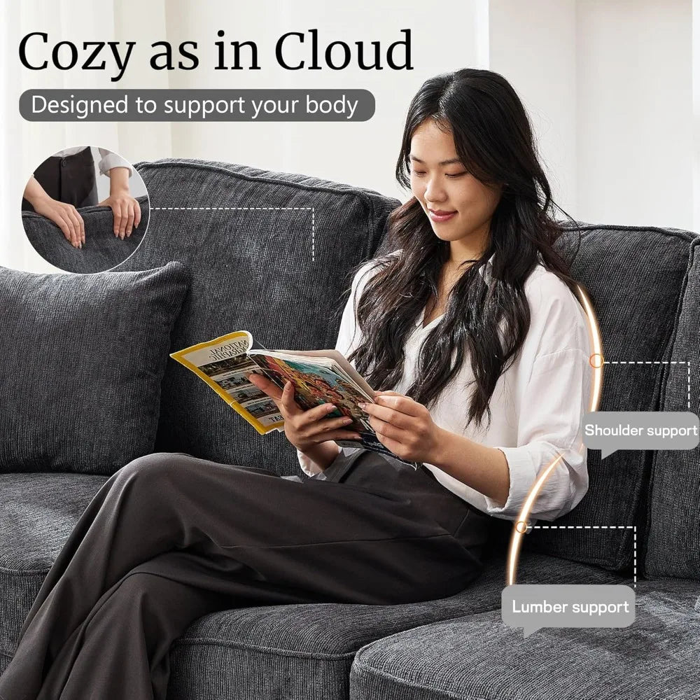 Cloud Couch 89 Inch Chenile With Deep Seats Modern 3 Seater