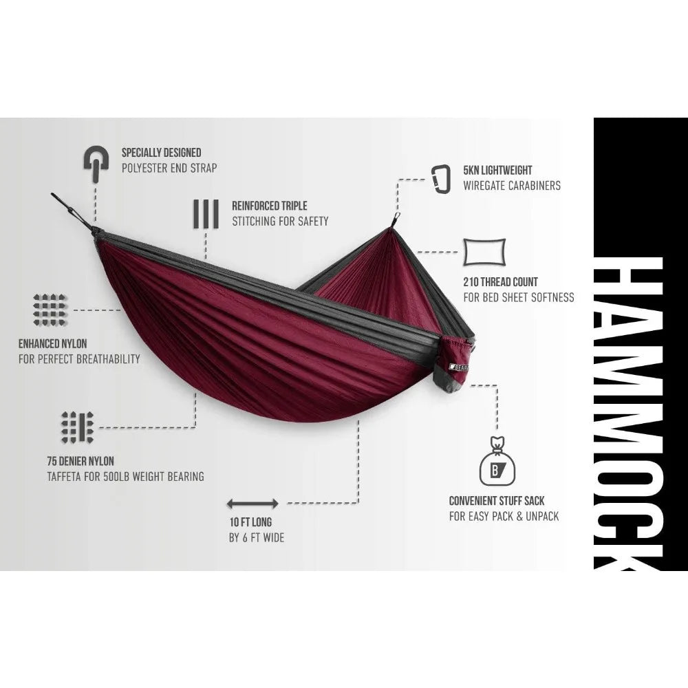 Bear Butt 2 Person Portable Hammock - Backpacking to Camping - Double Hammock for Travel & Outdoor