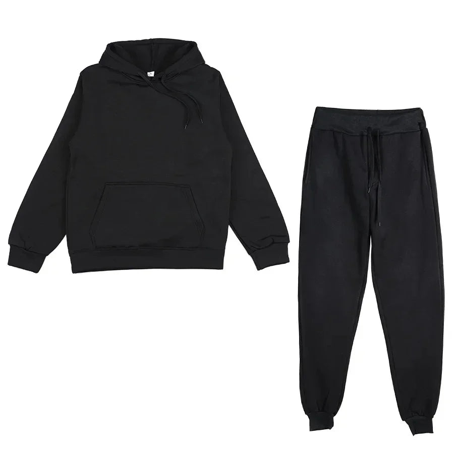 Unisex Thick Fleece Tracksuit Hoodie Set With Pullover And Jogger Pants