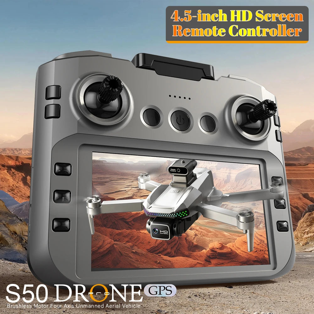 S50 Pro GPS Drone With 2 Batteries, 4.5-Inch Screen Remote, Real-Time HD Camera