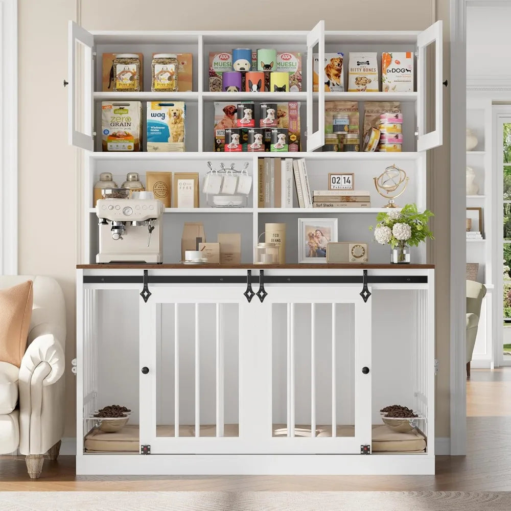 Extra Large Dog Kennel With Detachable Divider Four Doors And Feeding Bowls