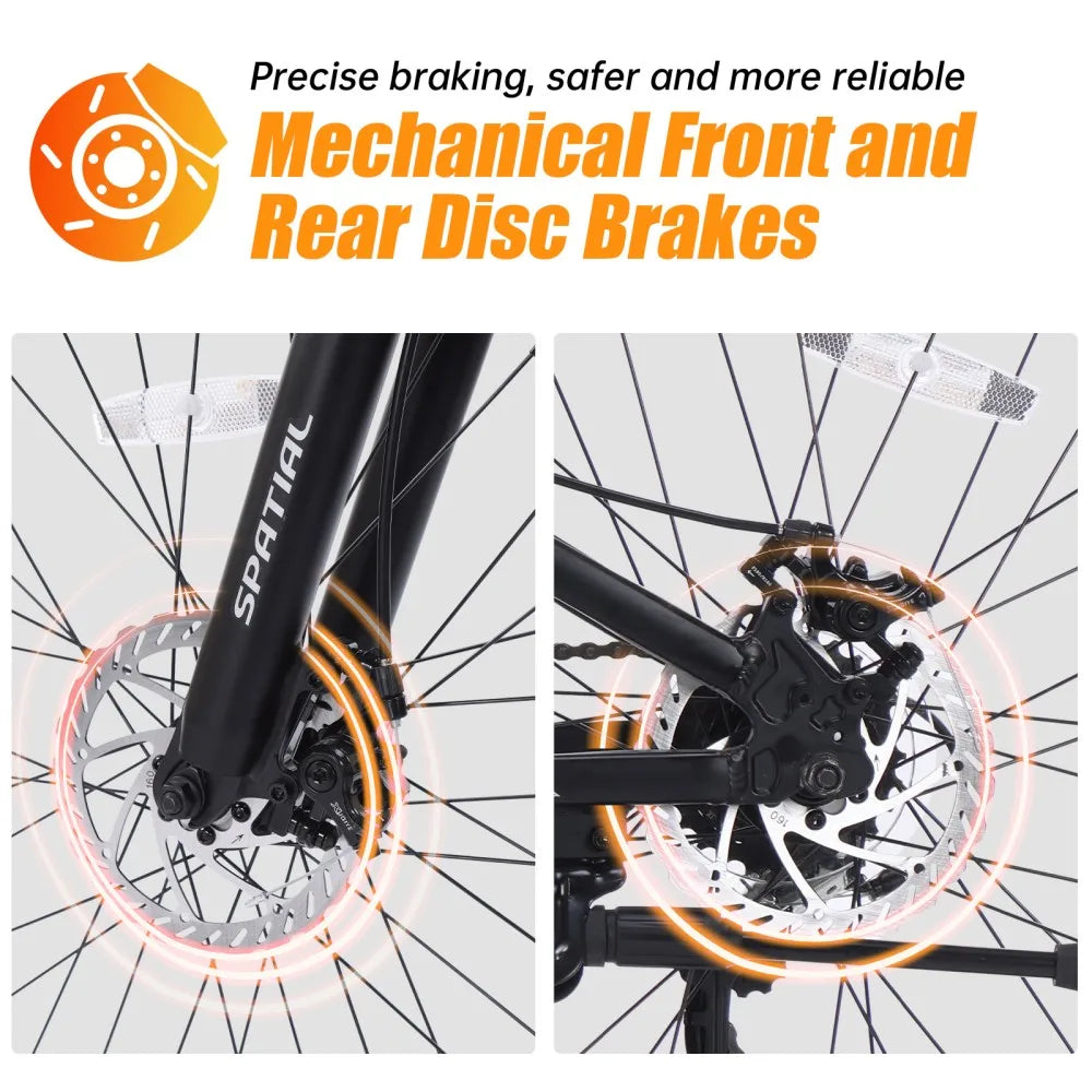 Spatial 24 Inch Mountain Bike 21 Speed Aluminum Frame MTB With Dual Disc Brakes For Teens And Adults