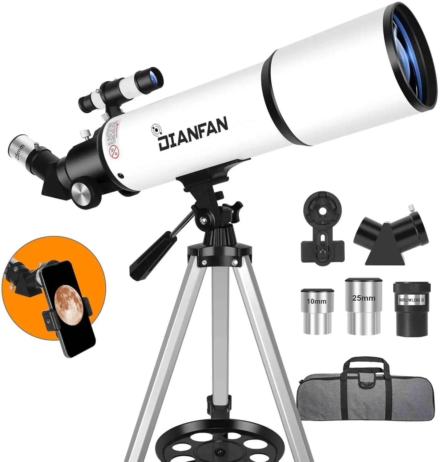 90mm Aperture 800mm Refractor Telescope Portable Professional For Adults Beginners And Kids Astronomy