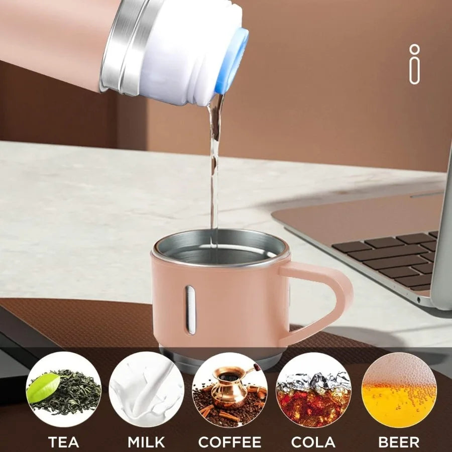 VacuumInsulated Stainless Steel Coffee Thermo Bottle for Travel 16oz Insulated Mug with ThreeCup Set for Hot and Cold Drinks Id