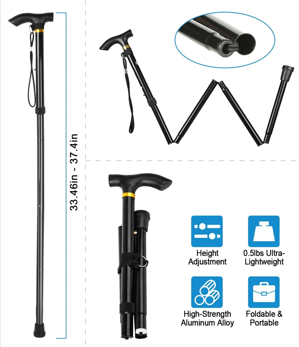 Travel Folding Trekking Pole Collapsible Walking Cane Gift
