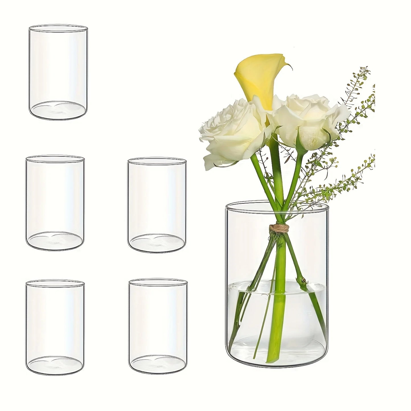 Glass Cylinder Vase 5.5 6 Inch Tall Clear Hurricane Candle Holder Wedding Decor
