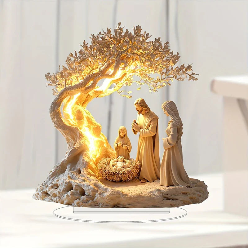 Easter 2D Nativity Scene Figurine Tabletop Decor Set for Home Church Gift