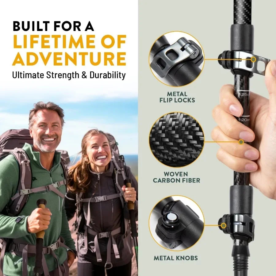 USA Brand 100 Percent Carbon Fiber Trekking Poles With Cork And EVA Foam Grips
