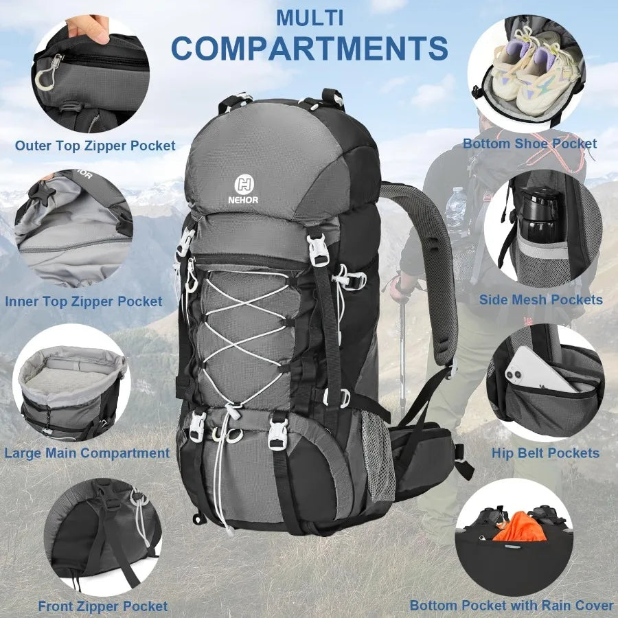 60L Hiking Backpack Water Resistant Camping Daypack