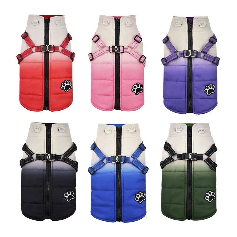 Winter Dog Jacket With Harness Zipper For All Breeds Coat