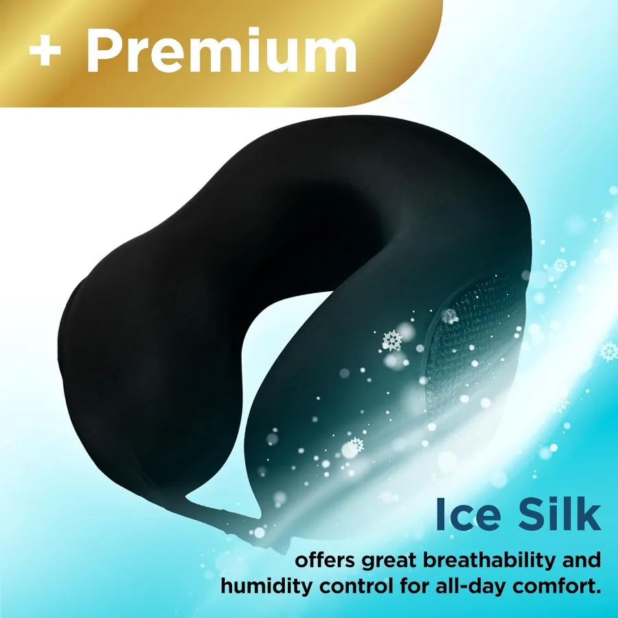 Remo Memory Foam Travel Neck Pillow With Ice Silk Cooling Fabric For Plane Car Train Ergonomic Neck Support