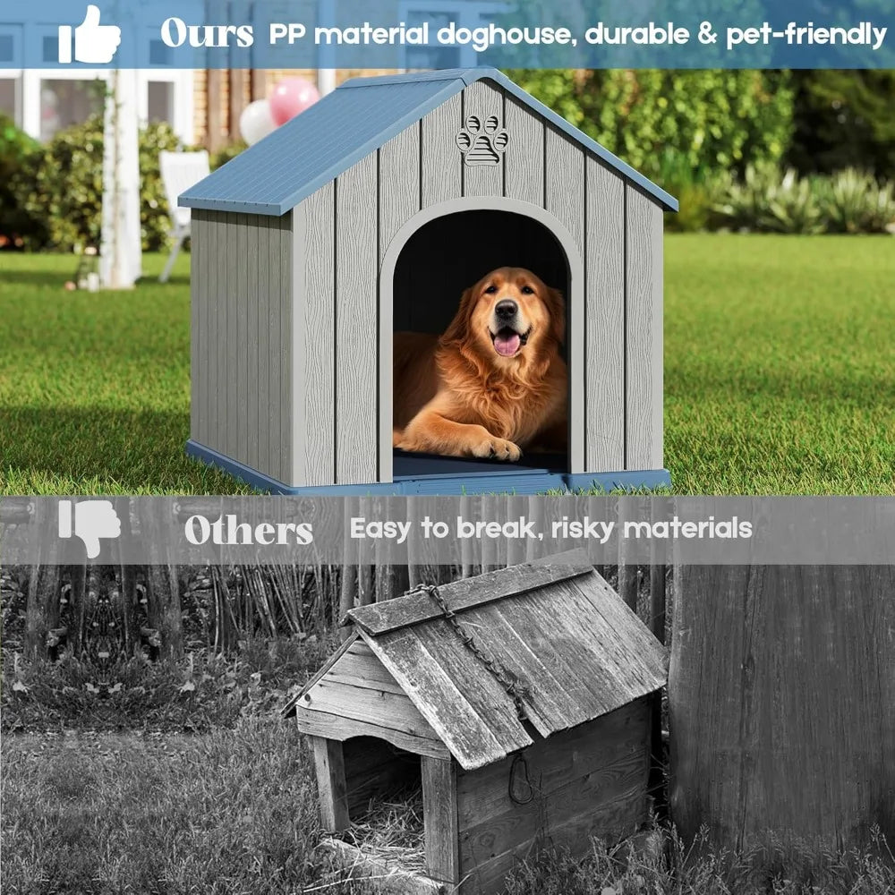 Durable Plastic Outdoor Dog House For Medium To Large Dogs With Elevated Floor