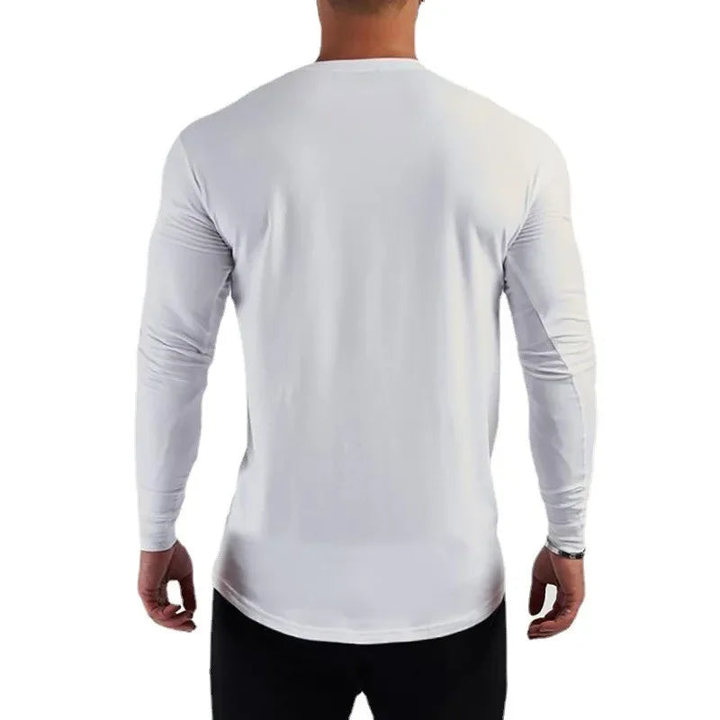 Cotton Breathable Long Sleeve Gym Shirt for Men Slim Fit Workout Tee