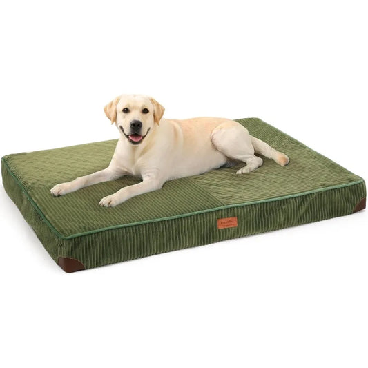 Large Waterproof Dog Bed With Egg Crate Foam Support Washable Cover Plush Corduroy Exterior Anti Slip Bottom
