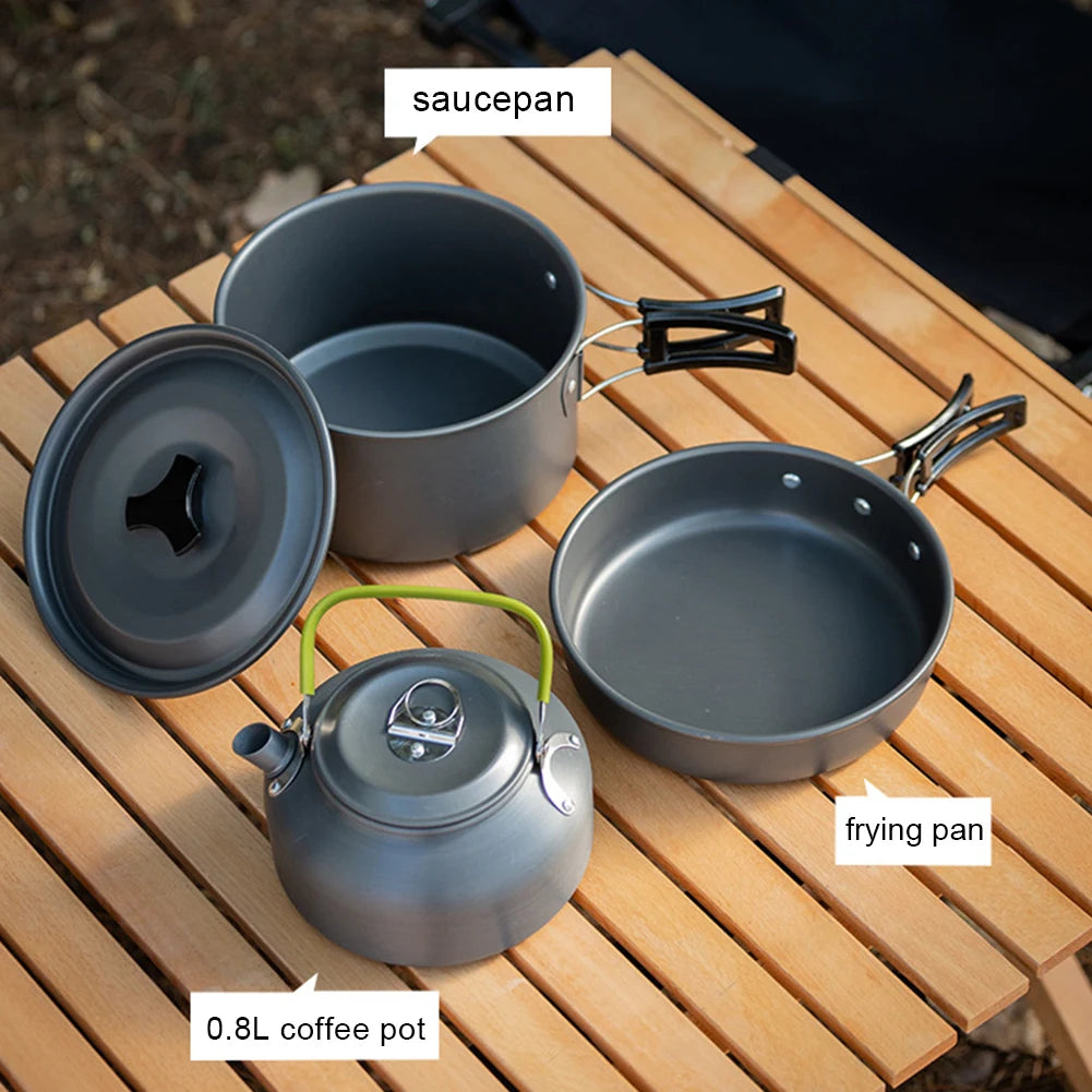 3PCS Camping Cookware Set Pot Pan Kettle Set Portable Cooker Set 2-3 Person with Mesh Bag for Camping Backpacking Outdoor Picnic