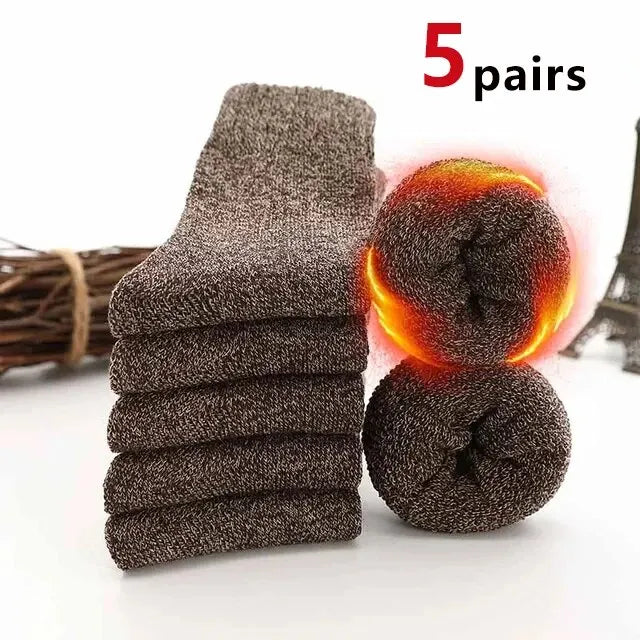 5 Pairs Autumn Winter Men Thicken Wool Socks Women Towel Keep Warm Solid Color Socks Cold-resistant Soft Cashmere Short Socks
