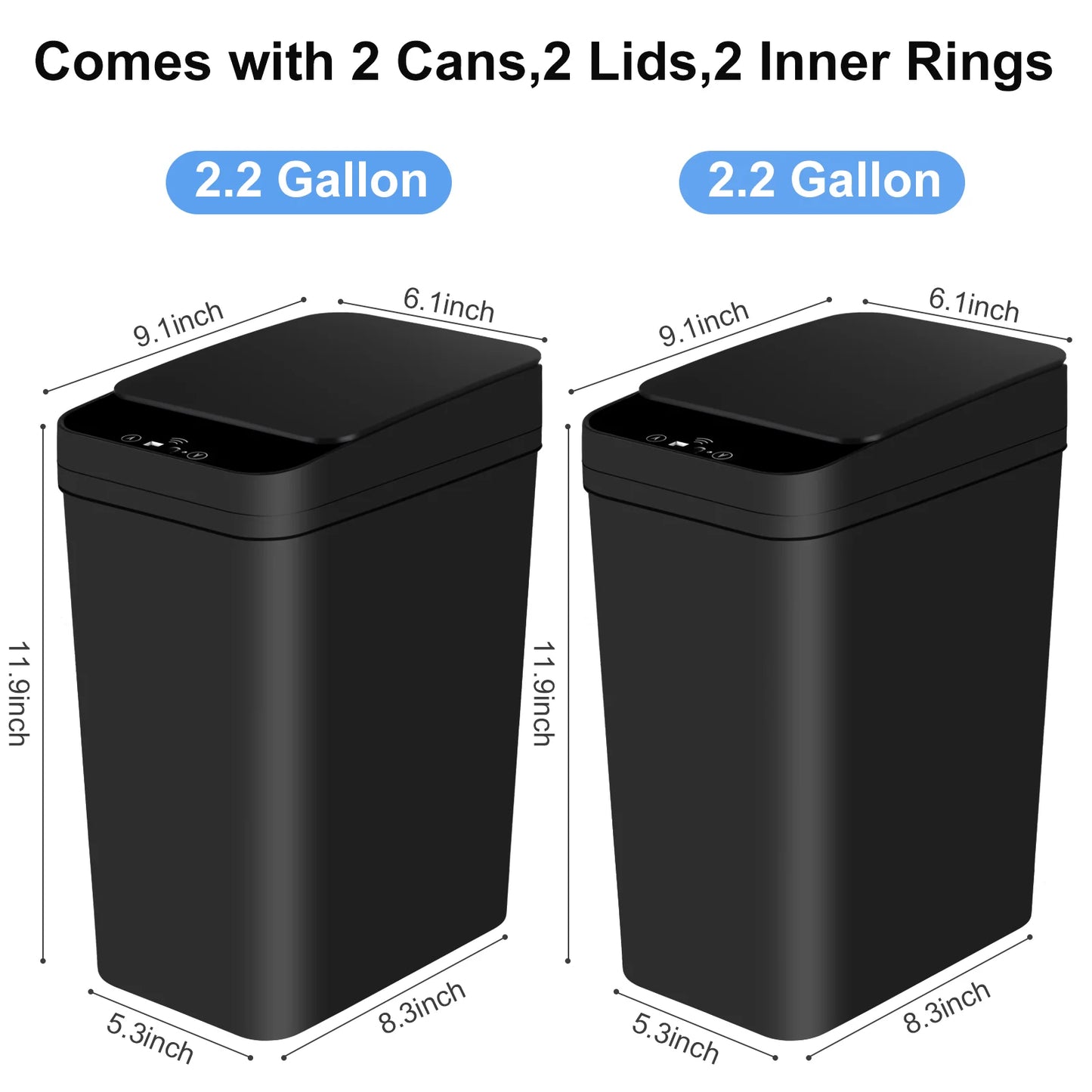 2 Pack 12L Automatic Touchless Trash Cans With Motion Sensor Slim Lid Black