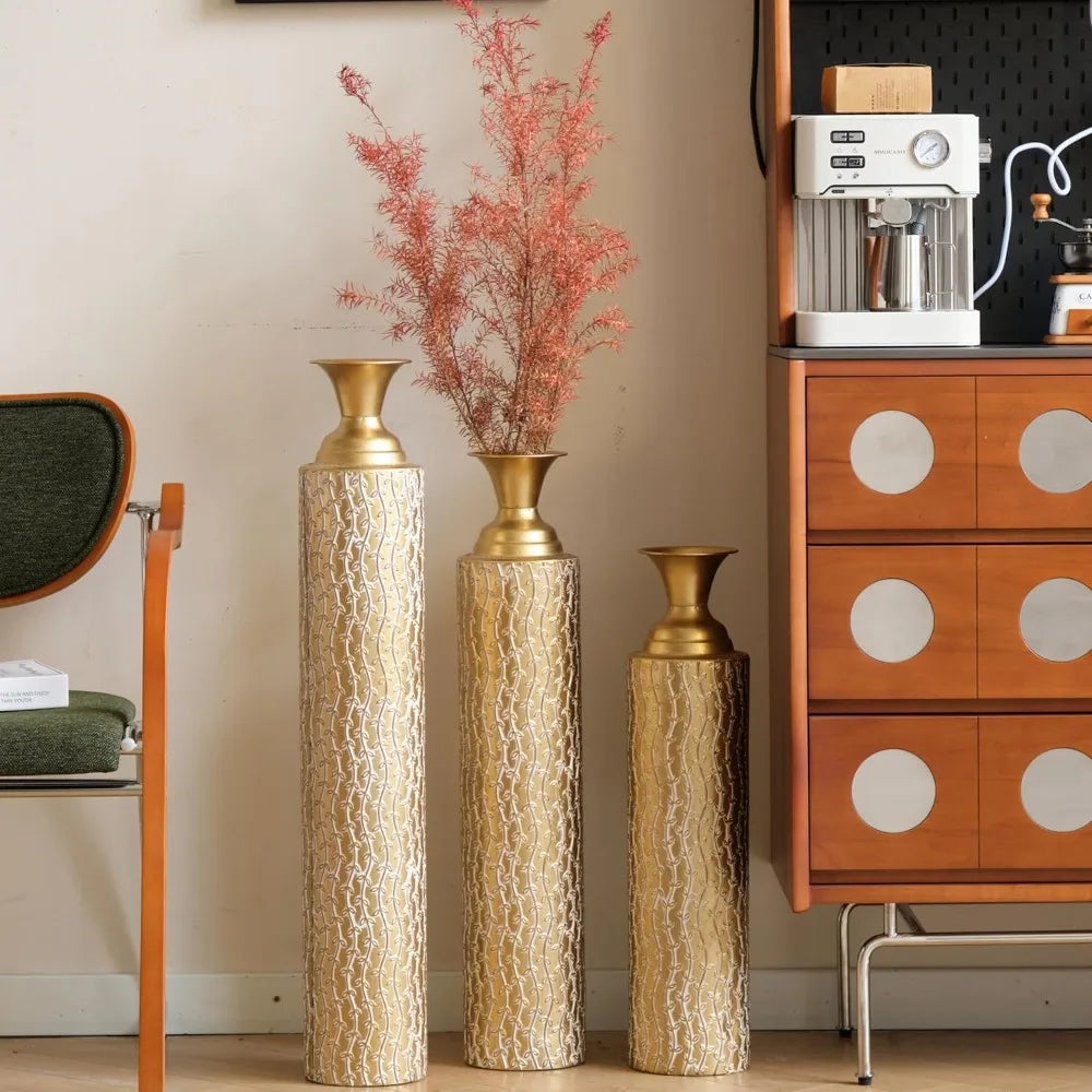 Gold Metal Vase Set of 3 Centerpiece Vases for Living Room