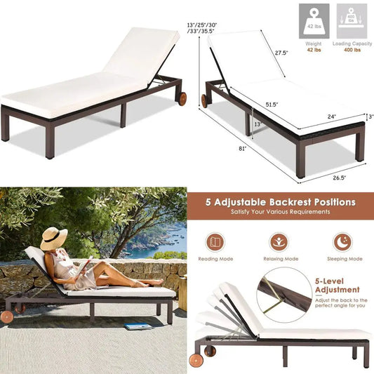 Adjustable Outdoor Wicker Lounge Chair Recliner With Cushion