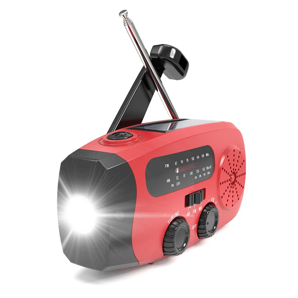 Portable Solar Hand Crank Radio With LED Lights USB Charger