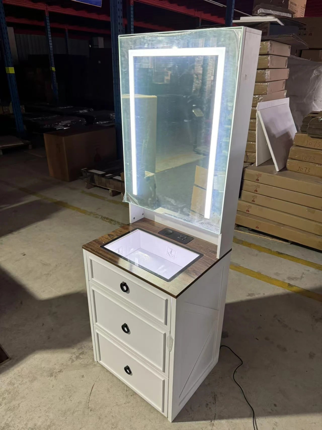 JDPAG Vanity Desk With Mirror And Lights Makeup Vanity Set Hidden Storage Stool