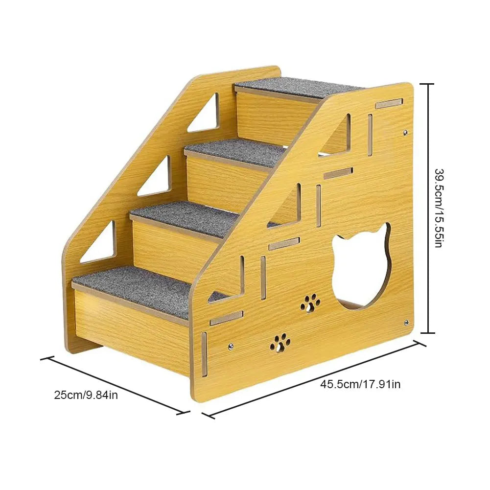 4-Step Wooden Pet Stairs Nonslip Carpeted Indoor Pet Steps Dog Stairs Ramp Wooden Pet Ladder for Dogs and Cats for Bed