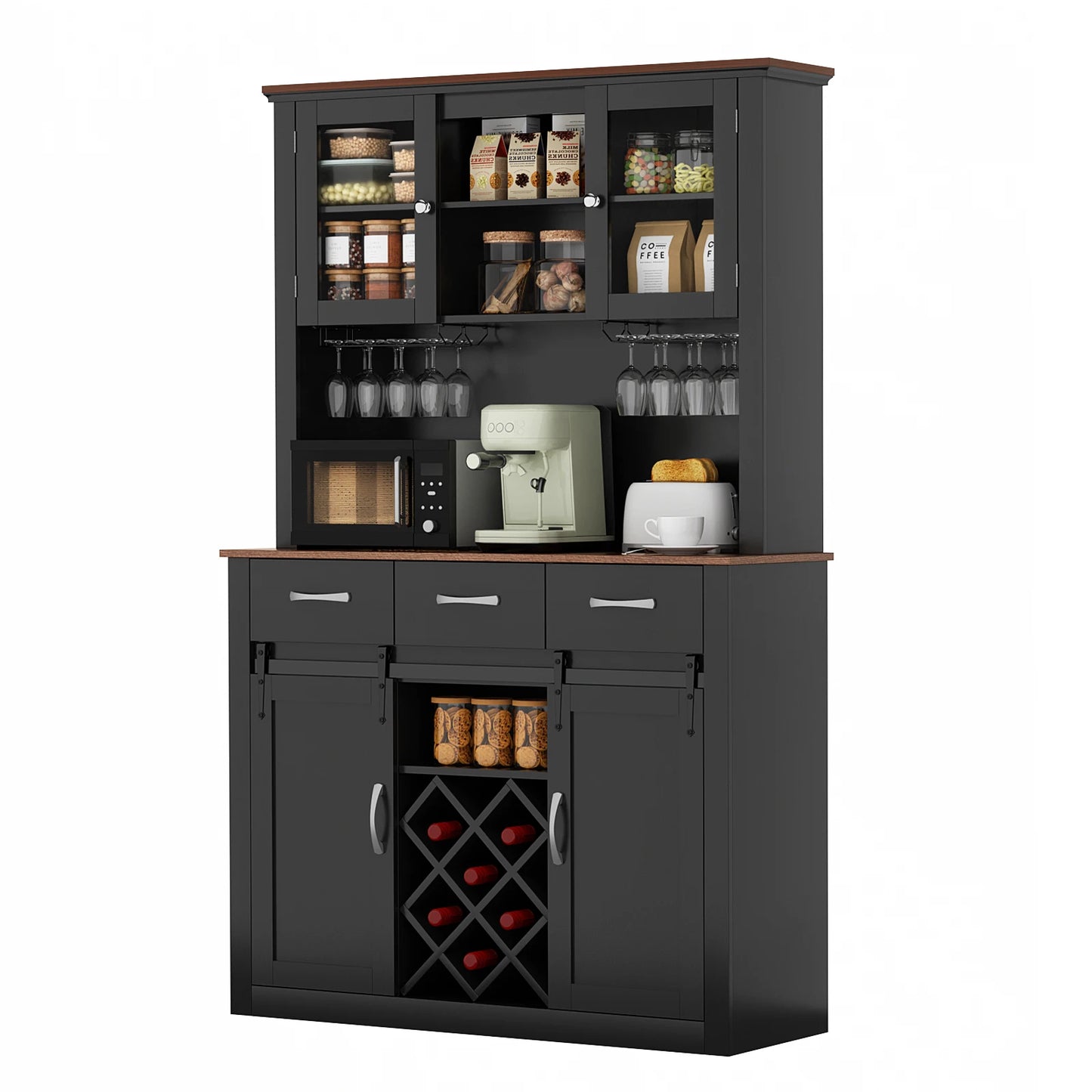 VOWNER 72 Inch Farmhouse Bar Cabinet With Sliding Barn Doors