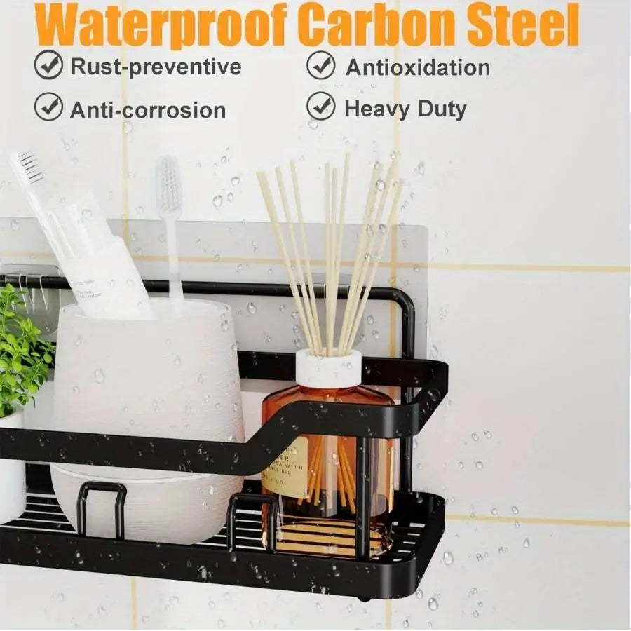 5 Pack Adhesive Shower Caddy Set No Drilling Rustproof Stainless Steel For Bathroom And Kitchen Storage