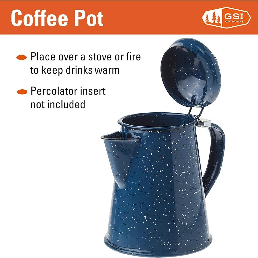 Enamel Coffee Pot 8 Cup for Camping and Farmhouse Use Stainless Steel Tea and Coffee Maker