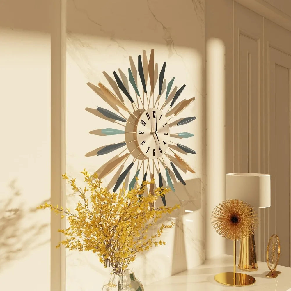 28 Inch Large Metal Wall Clock Silent Mid Century Decor For Living Room