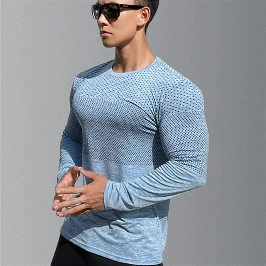 Men's Quick Dry Elastic Long Sleeve Sport Tee For Fitness Gym Training