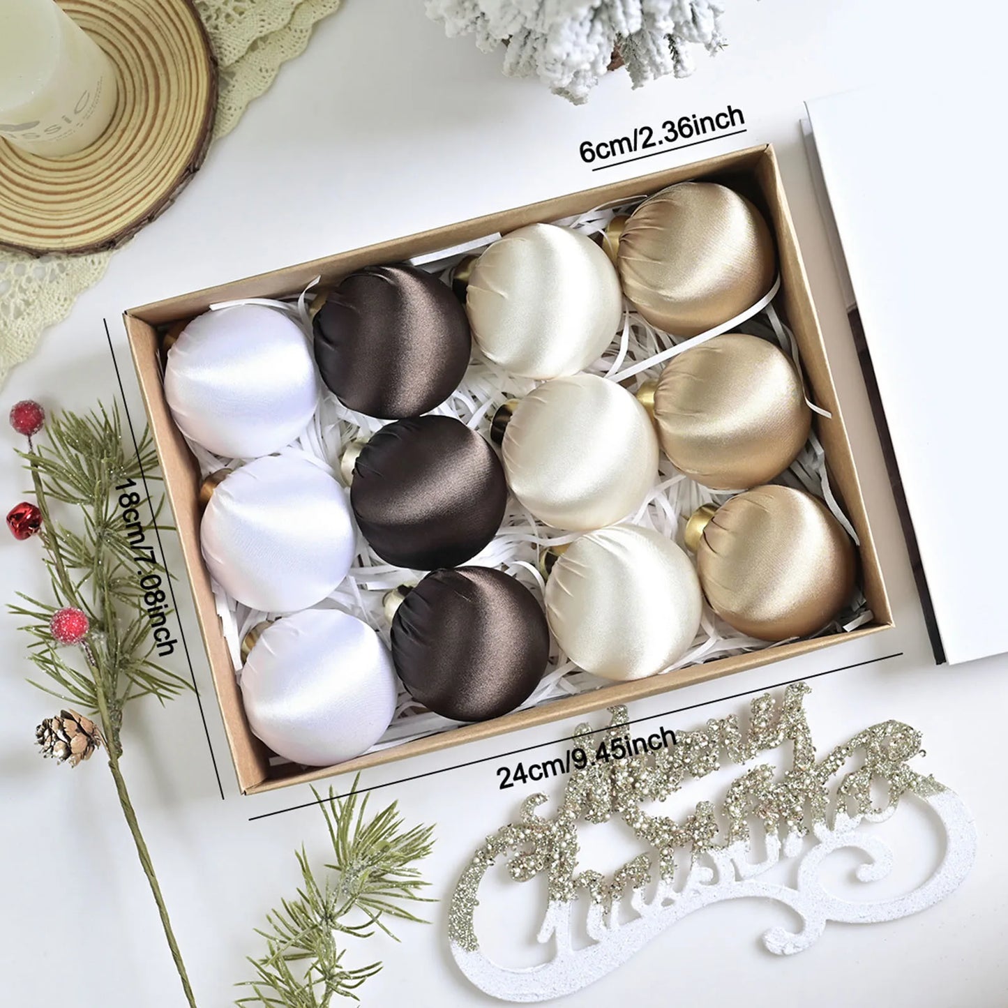 12pcs Velvet Glossy Christmas Ball Ornaments Hanging Christmas Tree Decorations