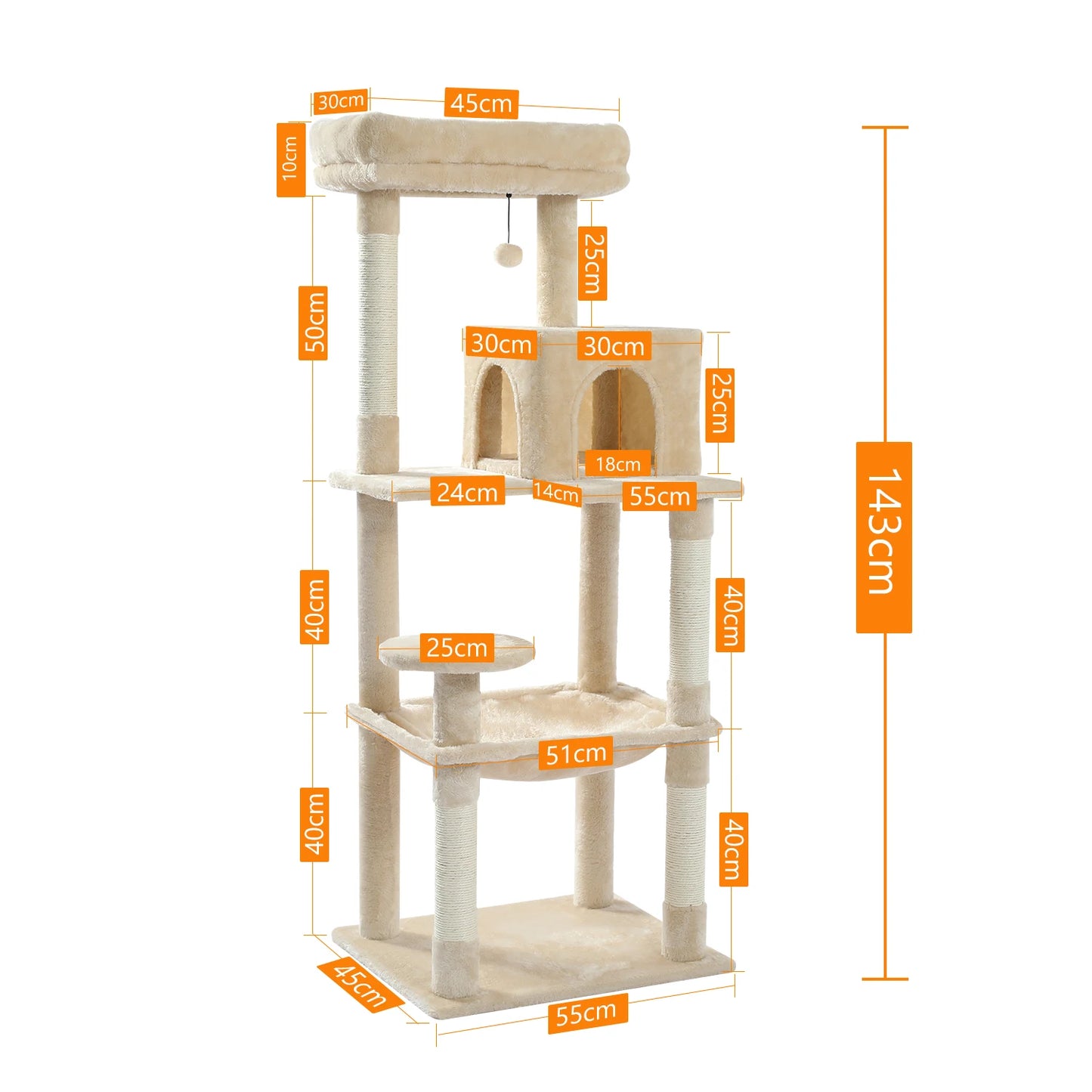 5 Level Cat Tree for Large Cats with Sisal Scratching Posts