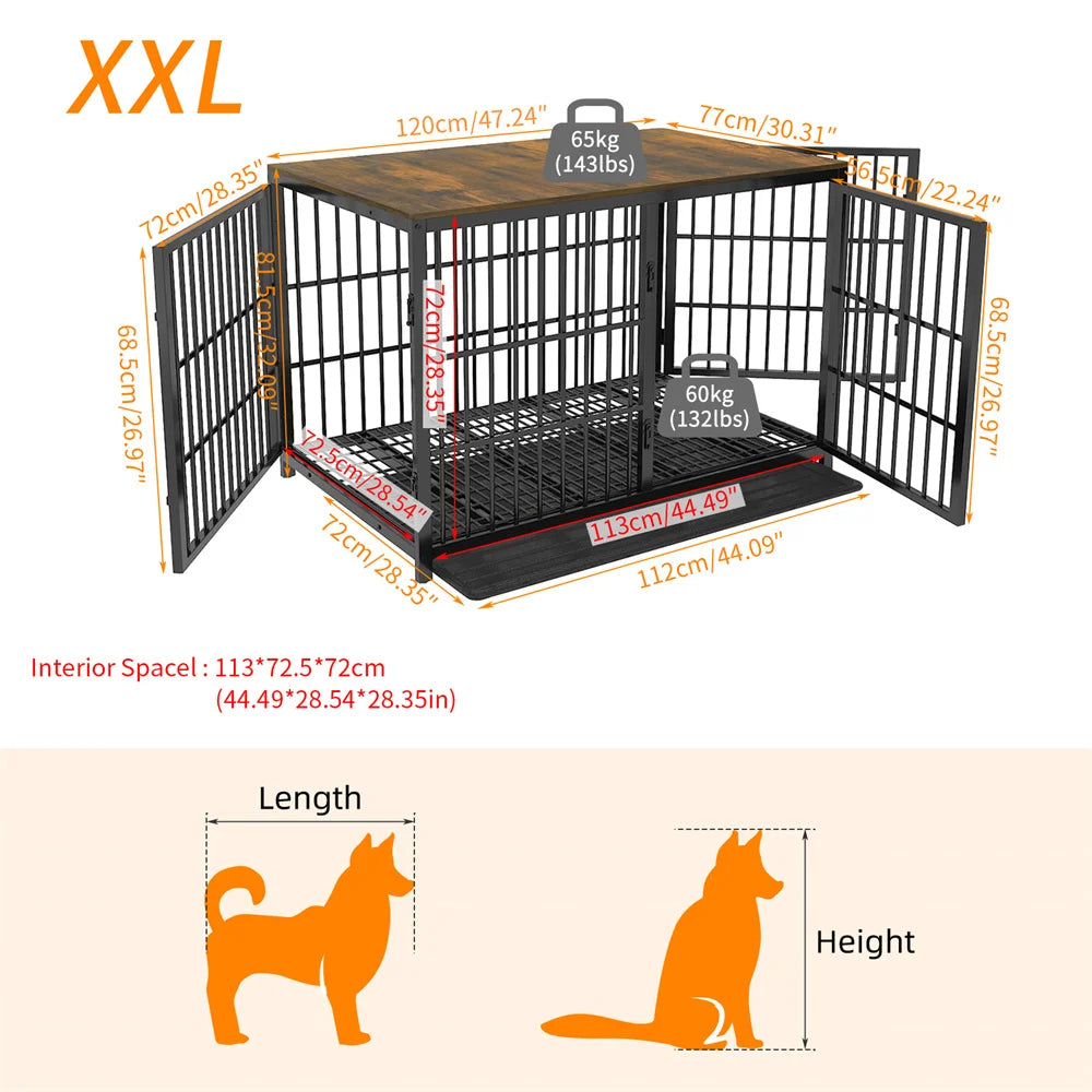 Heavy Duty XXL Dog Crate End Table Cabinet With Three Doors Removable Tray