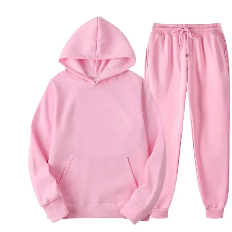 Unisex Thick Fleece Tracksuit Hoodie Set With Pullover And Jogger Pants