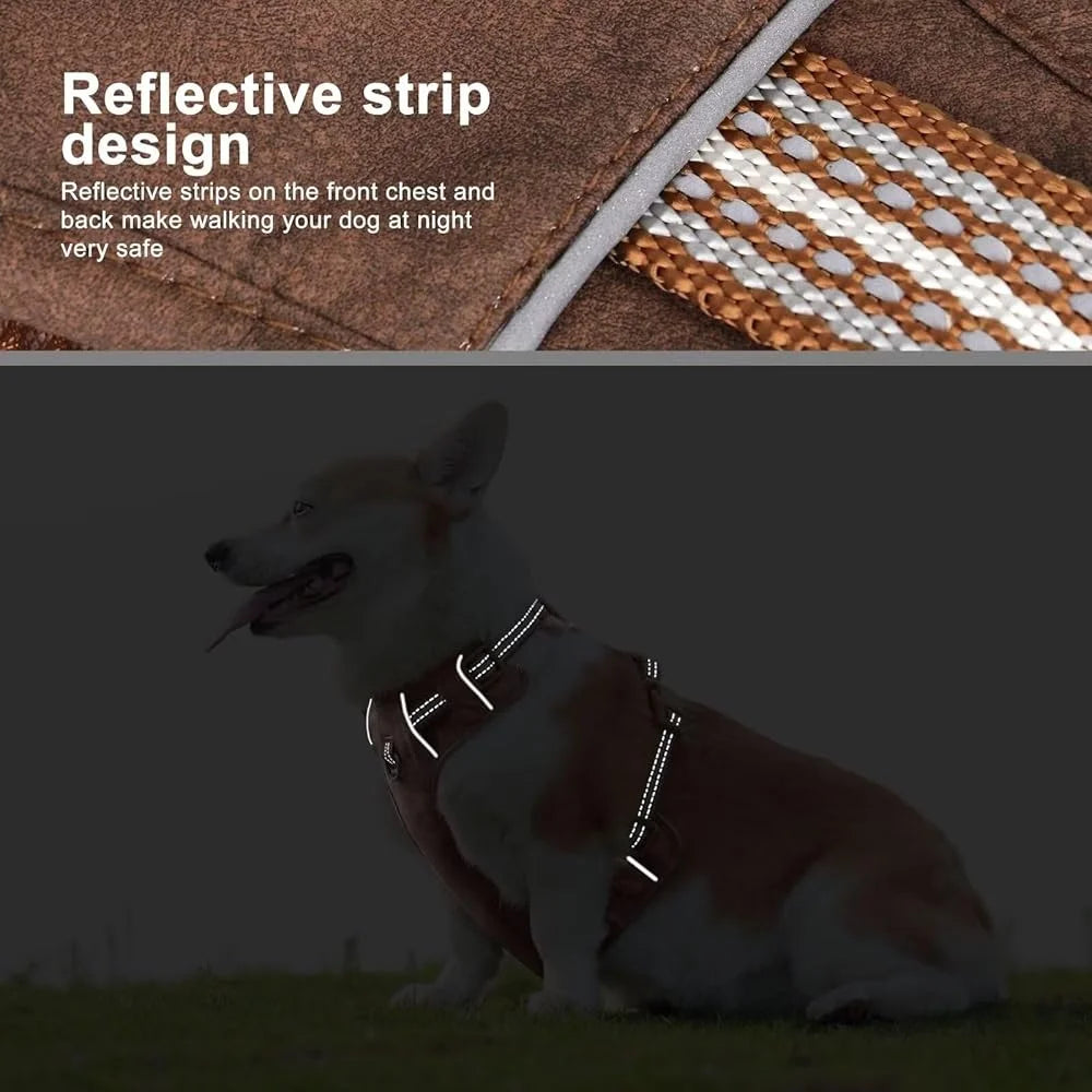 No Pull Reflective Soft Dog Harness Oxford Leather Vest