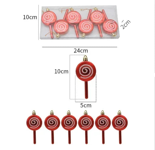 6 Pcs 2025 Christmas Lollipop And Candy Cane Ornaments For Tree Decor And Gift