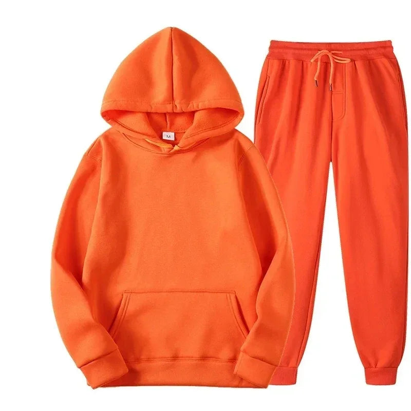 Unisex Thick Fleece Tracksuit Hoodie Set With Pullover And Jogger Pants
